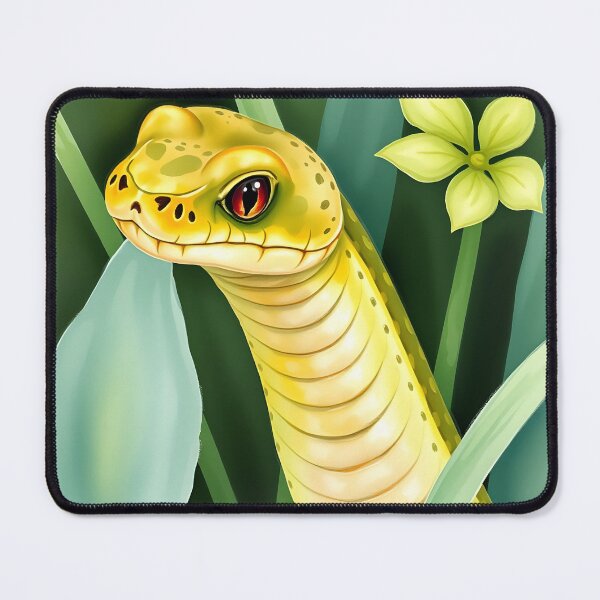 Item preview, Greenish yellow snake among plants watercolor illustration designed and sold by EmeraldeaArt.