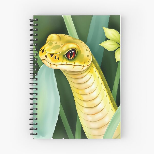Item preview, Greenish yellow snake among plants watercolor illustration designed and sold by EmeraldeaArt.