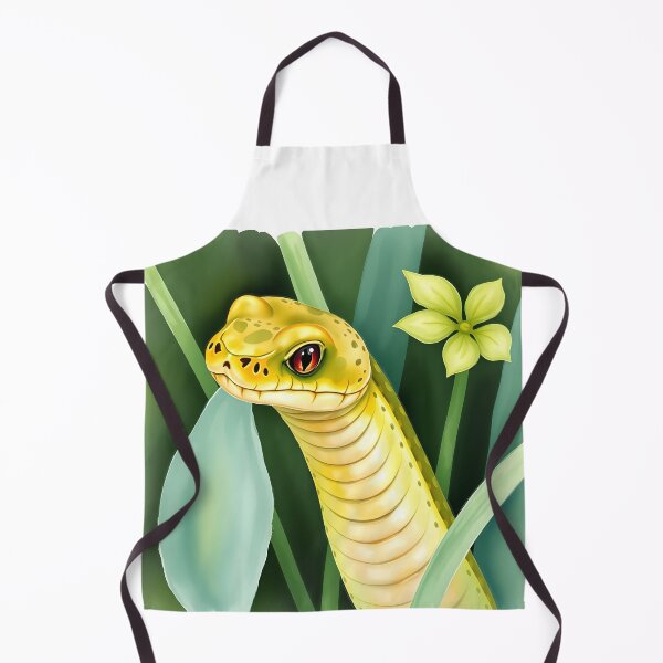 Item preview, Greenish yellow snake among plants watercolor illustration designed and sold by EmeraldeaArt.