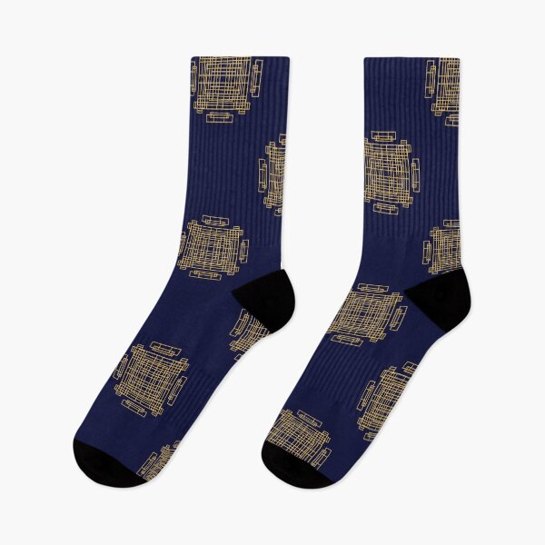 Item preview, Art Deco Dark Blue and Yellow Gold Geometric Fuzzy Dandelion designed and sold by LostinEverythingDesigns.