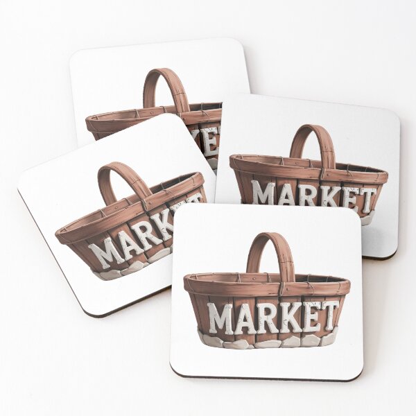 Item preview, Wooden Basket with MARKET Text and Stone Like Base on Black designed and sold by Creative88Art.