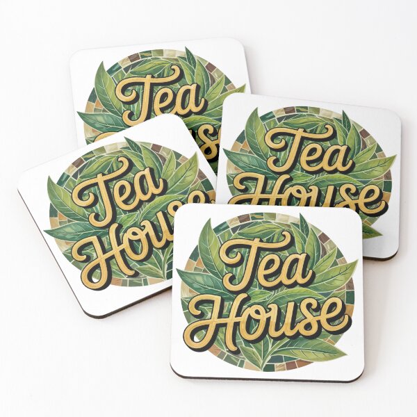 Item preview, Circular Emblem with Tea House Text on Green Tea Leaf Mosaic designed and sold by Creative88Art.