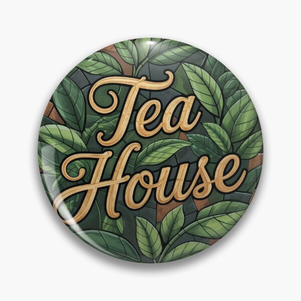 Item preview, Circular Tea House Emblem with Green Tea Leaves on Black Background designed and sold by Creative88Art.