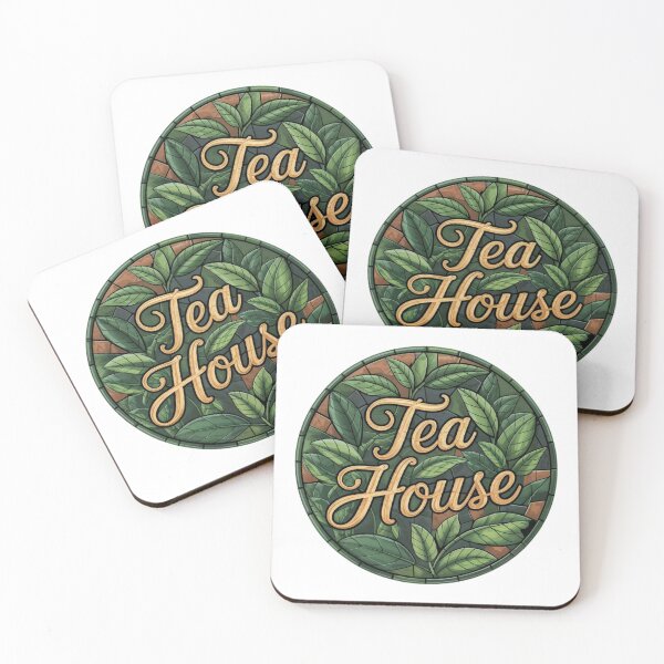Item preview, Circular Tea House Emblem with Green Tea Leaves on Black Background designed and sold by Creative88Art.