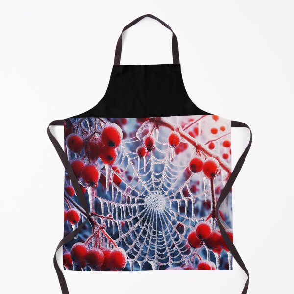 Item preview, Winter icy frozen spiderweb hanging from a red berries bush designed and sold by EmeraldeaArt.