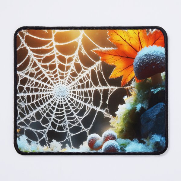 Item preview, Autumnal spiderweb in icy environment with a fall leaf designed and sold by EmeraldeaArt.