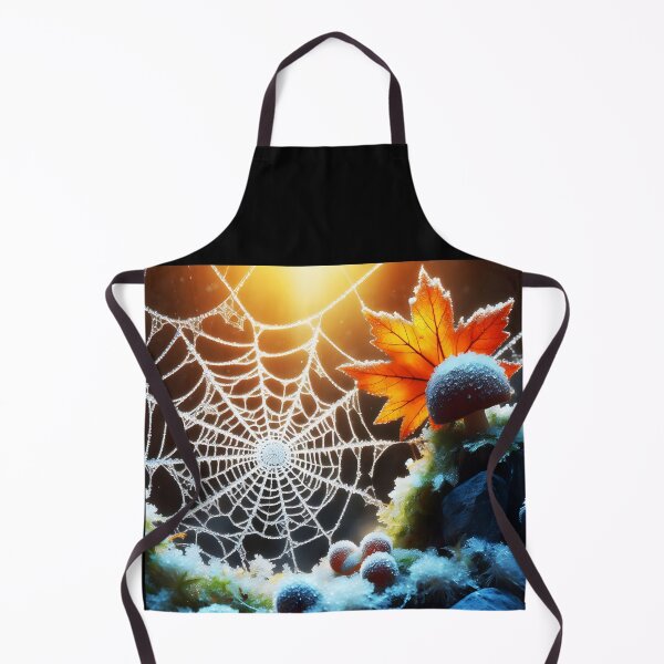 Item preview, Autumnal spiderweb in icy environment with a fall leaf designed and sold by EmeraldeaArt.