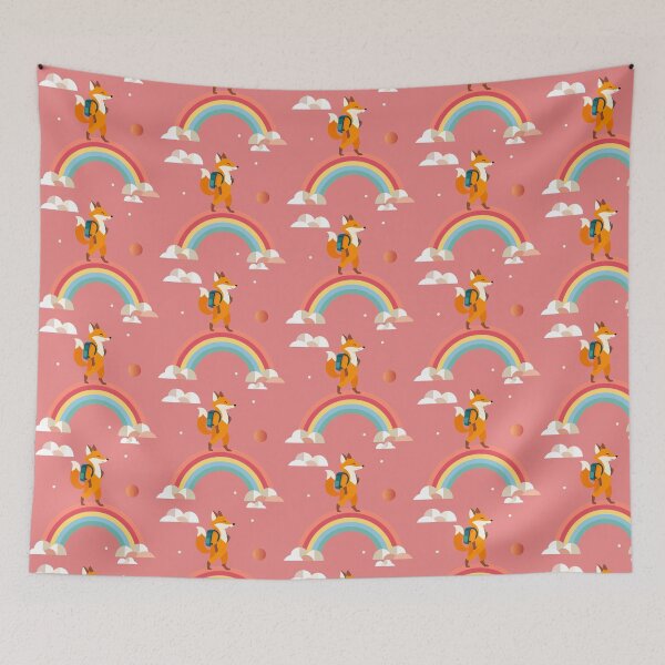 Item preview, Happy fox with backpack on rainbow – adventurous children's design designed and sold by Kisho.