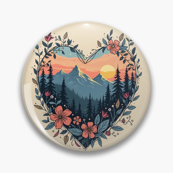 Item preview, Heart-Shaped Floral Mountain Scene | Feminine Nature Landscape Hiking Aesthetic for Flowercore, Wilderness & Adventure Lovers designed and sold by Fantasy Cache.
