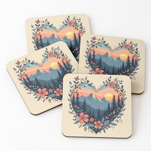 Item preview, Heart-Shaped Floral Mountain Scene | Feminine Nature Landscape Hiking Aesthetic for Flowercore, Wilderness & Adventure Lovers designed and sold by Fantasy Cache.