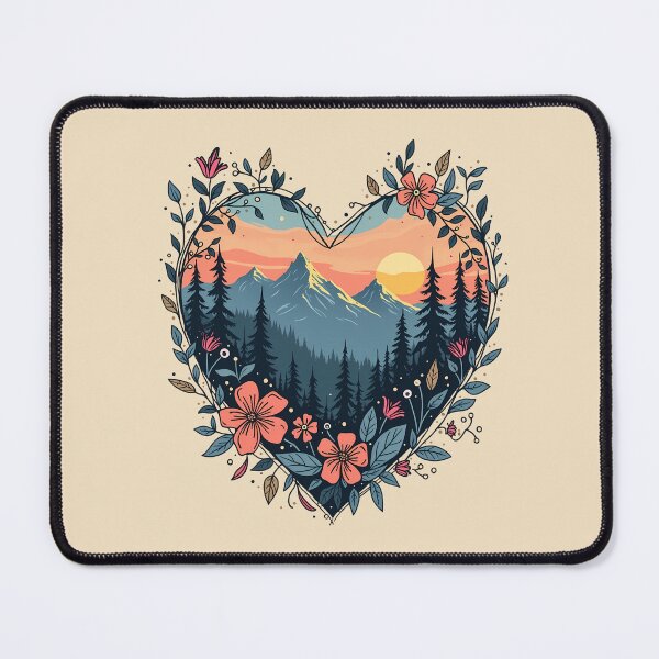 Item preview, Heart-Shaped Floral Mountain Scene | Feminine Nature Landscape Hiking Aesthetic for Flowercore, Wilderness & Adventure Lovers designed and sold by Fantasy Cache.
