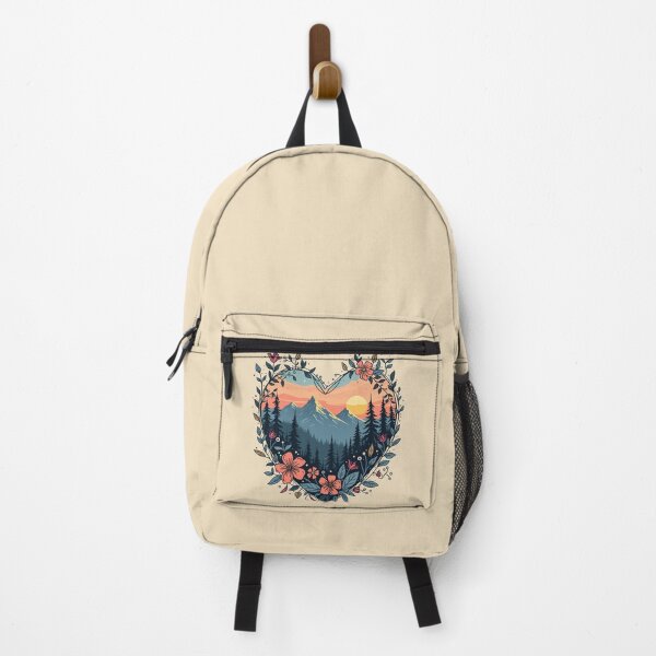 Item preview, Heart-Shaped Floral Mountain Scene | Feminine Nature Landscape Hiking Aesthetic for Flowercore, Wilderness & Adventure Lovers designed and sold by Fantasy Cache.