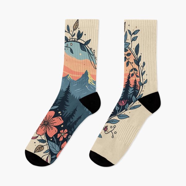 Item preview, Heart-Shaped Floral Mountain Scene | Feminine Nature Landscape Hiking Aesthetic for Flowercore, Wilderness & Adventure Lovers designed and sold by Fantasy Cache.