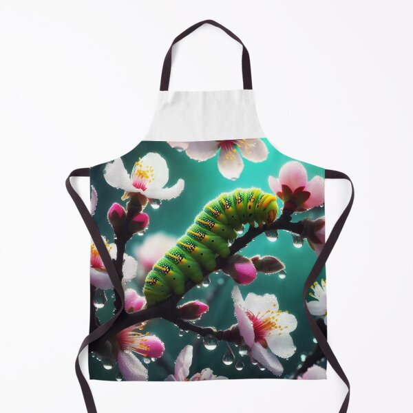 Item preview, Cute greenish yellow Maggot At Worm on a sakura twig in pink bloom designed and sold by EmeraldeaArt.