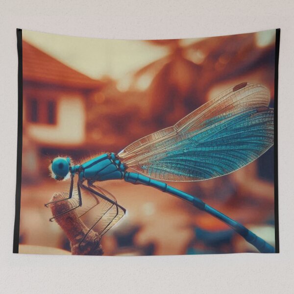 Item preview, Blue Dragonfly Captured in 70s Macro Lens – Retro AI Artwork for Animal Lovers on Stylish Clothing & Accessories designed and sold by knalpot-design.