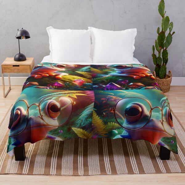 Item preview, Amphibian art cute frog wearing big glasses in a crystalline rainforest digital illustration designed and sold by EmeraldeaArt.