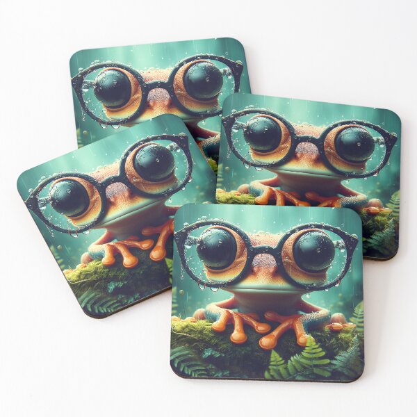 Item preview, Wet Frog wearing oversized glasses among ferns during rain digitalart designed and sold by EmeraldeaArt.