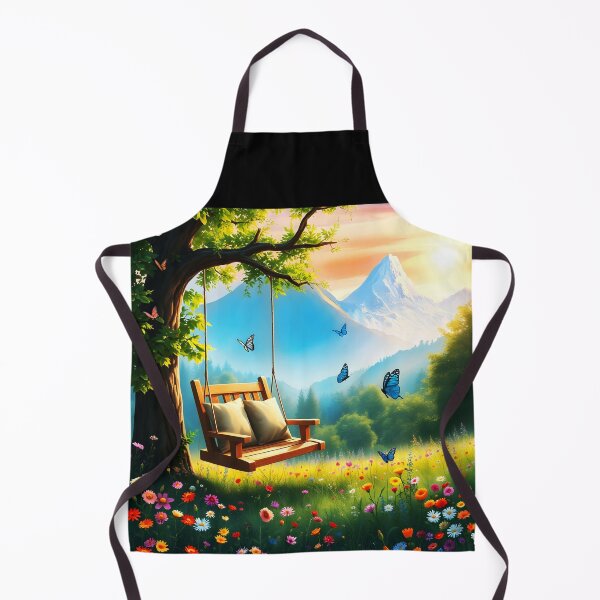 Item preview, Relax place with a cozy Mountain Swing on a a wildfloral meadow field with butterflies  designed and sold by EmeraldeaArt.