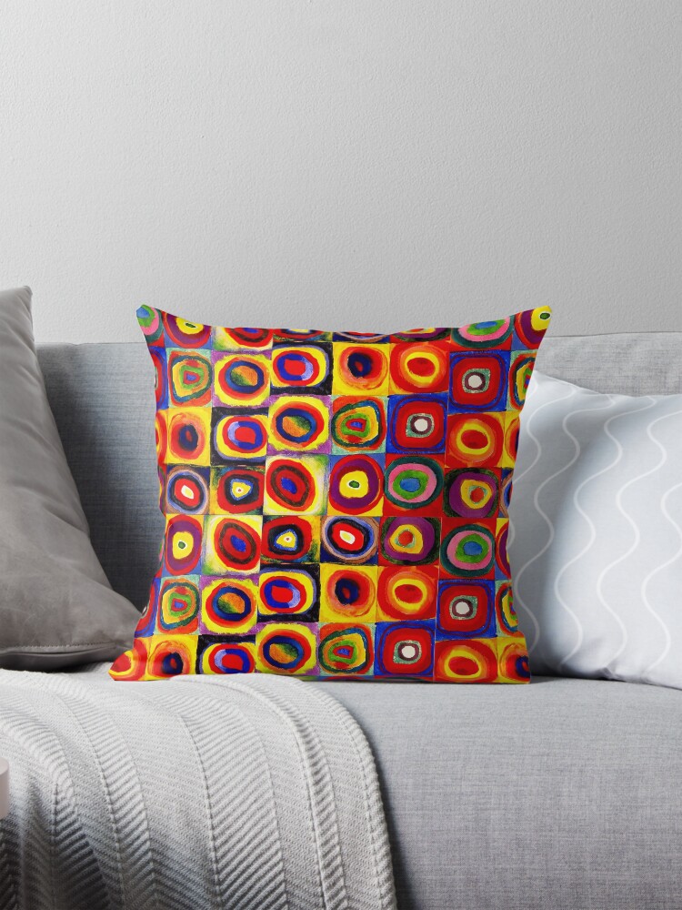 Thumbnail 1 of 4, Pillow, Kandinsky Modern Squares Circles Colorful designed and sold by antiqueart.