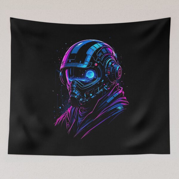 Aperçu de l'œuvre Casque d'astronaute néon - Art numérique cyberpunk cosmique créée et vendue par BrushRushX.