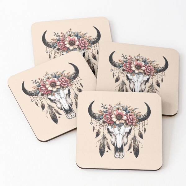 Item preview, Cow Skull and Crown rose, Boho Cow Skull with sunfloral crown, watercolor,style, rodeo, wild, farm, cowgirl, shabby chic designed and sold by Collagedream.