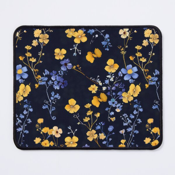 Aperçu de l'œuvre Motif floral bleu et jaune élégant – Moody Garden créée et vendue par YourPrettyHome.