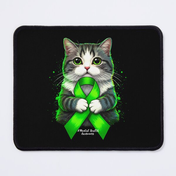 Item preview, Mental Health Awareness Month Cat Green Ribbon Men Women Girls Gift For Mental Health Cat Lover designed and sold by JUSTBEELEGANT.