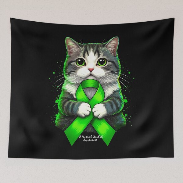Item preview, Mental Health Awareness Month Cat Green Ribbon Men Women Girls Gift For Mental Health Cat Lover designed and sold by JUSTBEELEGANT.