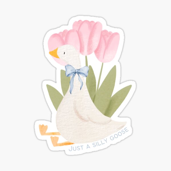 Just a Silly Goose – Watercolor Goose with Tulips | Cute Spring Animal Design Sticker