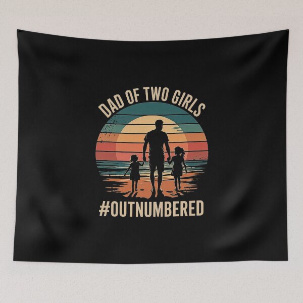 Item preview, Dad of Two Girls Retro Sunset Design - #Outnumbered Fatherhood Gift designed and sold by love3617.