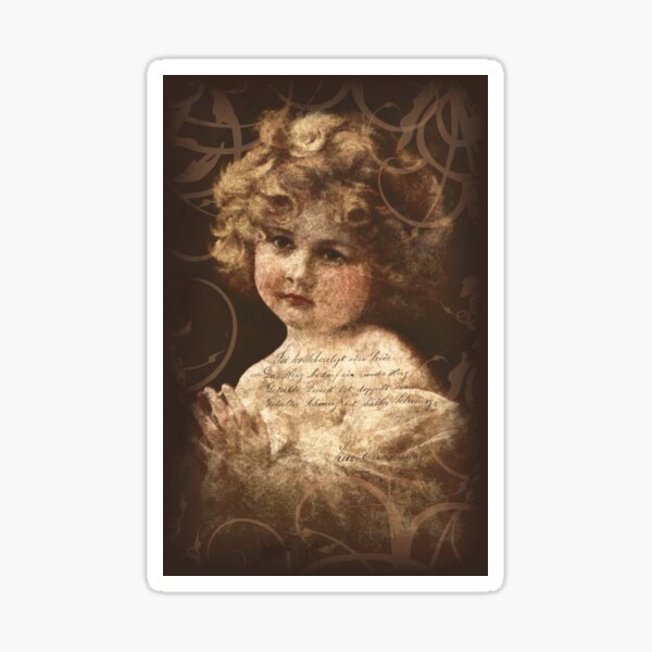 Vintage Photo Cute Little Girl Graphic German Writing Sticker