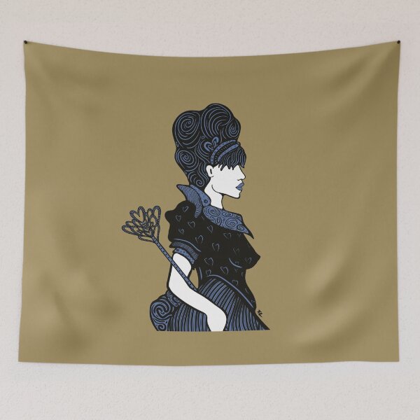 Item preview, Queen of Hearts hand drawn black line illustration in Blue Khaki designed and sold by LayerCakeDigDes.