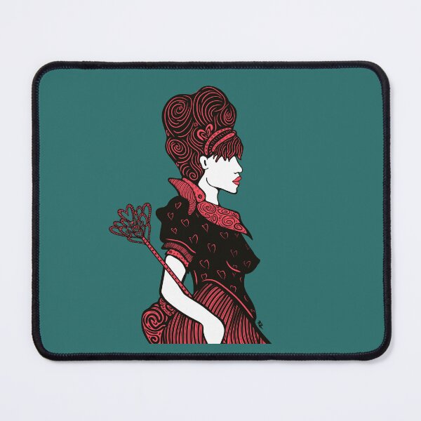 Item preview, Queen of Hearts hand drawn black line illustration in Red Teal designed and sold by LayerCakeDigDes.