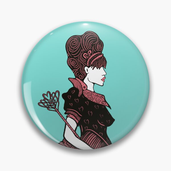 Aperçu de l'œuvre Illustration de la Reine de Cœur dessinée à la main en ligne noire en rose corail Aqua créée et vendue par LayerCakeDigDes.