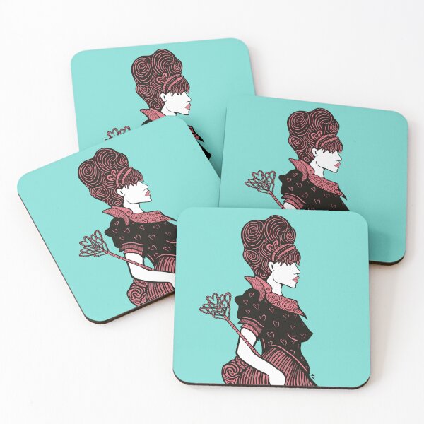 Item preview, Queen of Hearts hand drawn black line illustration in Coral Pink Aqua designed and sold by LayerCakeDigDes.