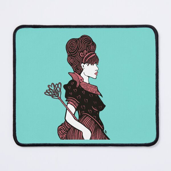 Item preview, Queen of Hearts hand drawn black line illustration in Coral Pink Aqua designed and sold by LayerCakeDigDes.
