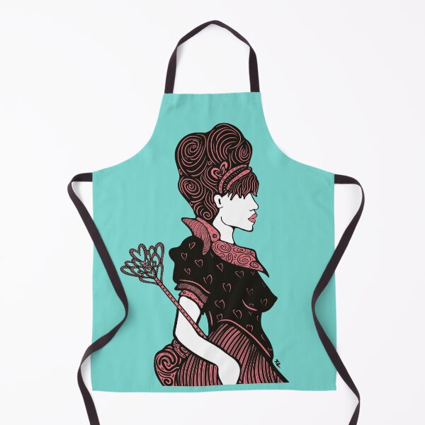 Item preview, Queen of Hearts hand drawn black line illustration in Coral Pink Aqua designed and sold by LayerCakeDigDes.
