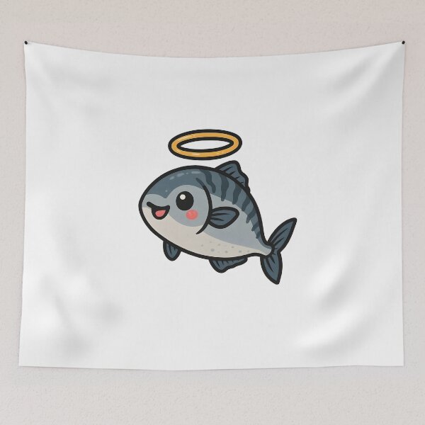 Item preview, Cute Holy Mackerel Sticker – Funny Kawaii Fish with Angel Halo | Retro Ocean Vibes designed and sold by WAUZ.
