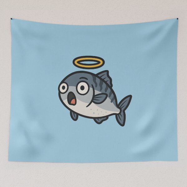 Item preview, Shocked Holy Mackerel Sticker – Funny Vector Fish with Halo | Clean Modern Cartoon Design designed and sold by WAUZ.