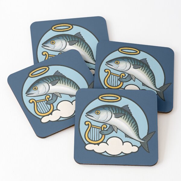 Item preview, Holy Mackerel Circle Sticker – Angel Fish with Harp, Clouds & Halo | Funny Clean Cartoon Design designed and sold by WAUZ.