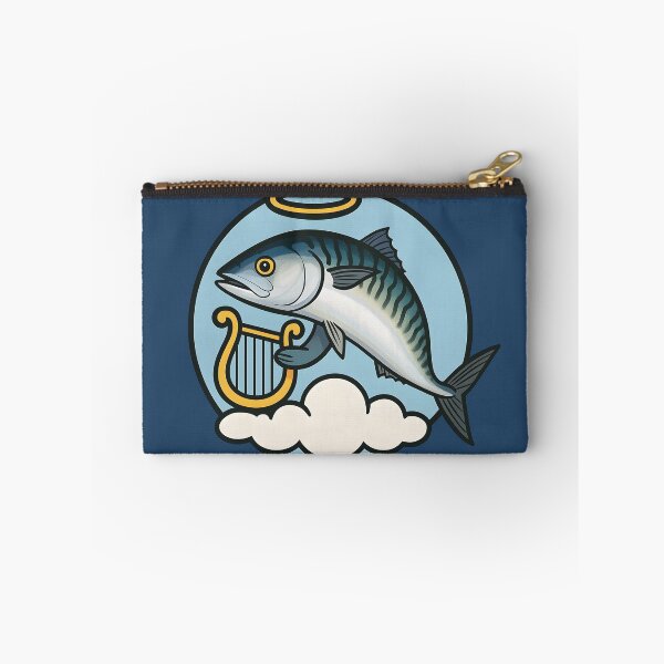 Item preview, Holy Mackerel Circle Sticker – Angel Fish with Harp, Clouds & Halo | Funny Clean Cartoon Design designed and sold by WAUZ.