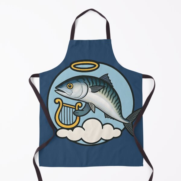 Item preview, Holy Mackerel Circle Sticker – Angel Fish with Harp, Clouds & Halo | Funny Clean Cartoon Design designed and sold by WAUZ.