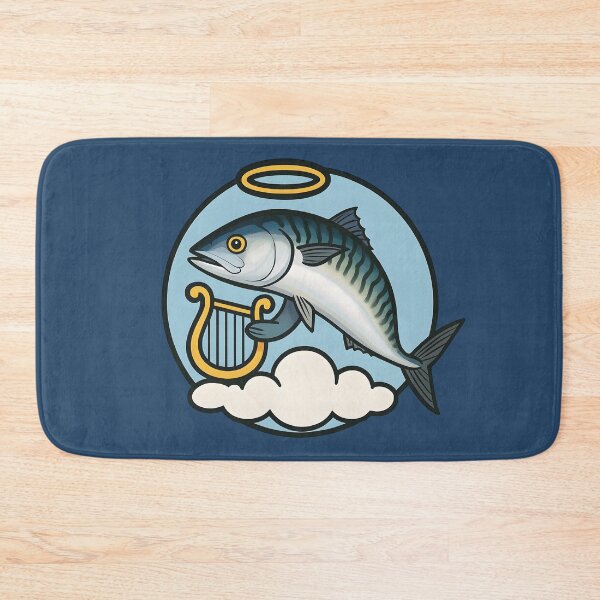 Item preview, Holy Mackerel Circle Sticker – Angel Fish with Harp, Clouds & Halo | Funny Clean Cartoon Design designed and sold by WAUZ.