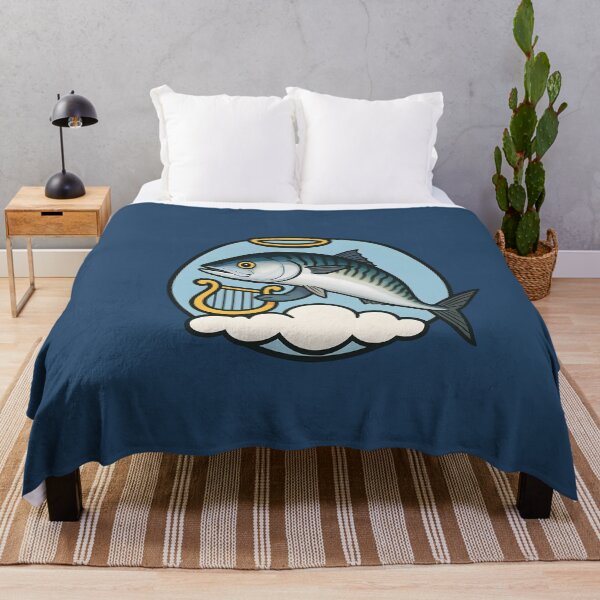 Item preview, Holy Mackerel Circle Sticker – Angel Fish with Harp, Clouds & Halo | Funny Clean Cartoon Design designed and sold by WAUZ.