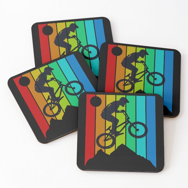 Item preview, Retro BMX Mountain Biking Silhouette with Rainbow Stripes – Vintage Off-Road Cyclist Jumping Over Peaks Design designed and sold by DrawHandArt.