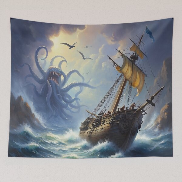 Item preview, Eldritch Kracken Cthulhu Beast  monster of the sea art after JMW Turner painting designed and sold by Vintage Designs +.