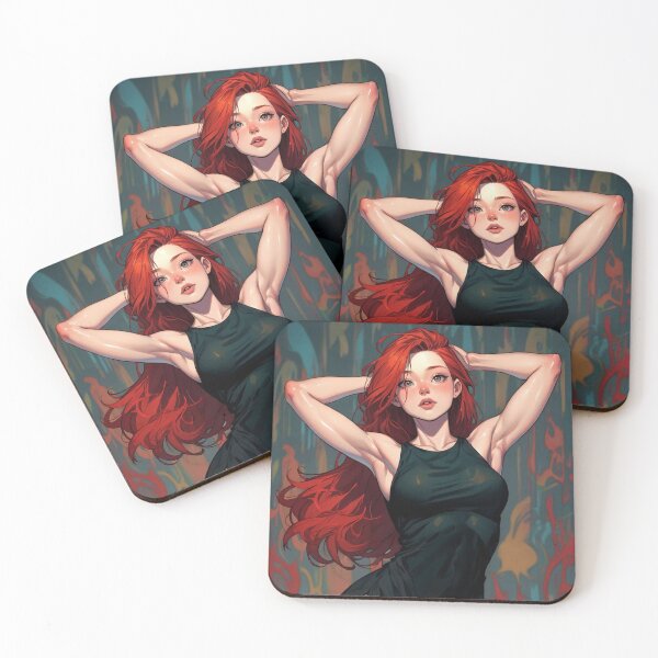 Item preview, Beautiful Redhead woman posing with her hands behind her head in black dress designed and sold by Vintage Designs +.