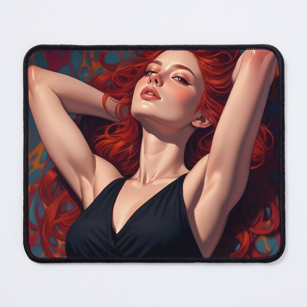 Item preview,  Beautiful Redhead woman posing with her hands behind her head in black dress designed and sold by Vintage Designs +.
