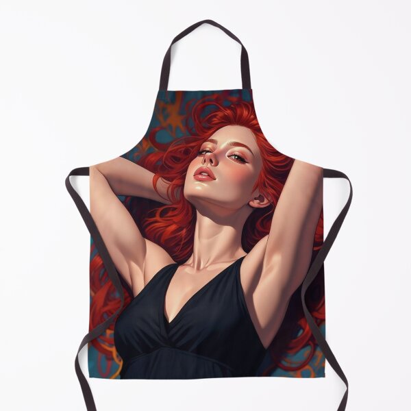 Item preview, Beautiful Redhead woman posing with her hands behind her head in black dress designed and sold by Vintage Designs +.