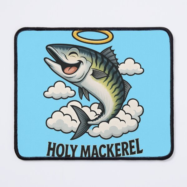 Item preview, Funny Holy Mackerel T-Shirt – Laughing Fish Cartoon with Halo & Clouds | Cool Comic Vector Art designed and sold by WAUZ.